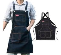 Gaf Nuncew Grembiule Lavoro Uomo in Jeans Resistente, Grembiule di Jeans Professionale con Cintura Regolabile, Grembiule per Saldatore e Grembiule Barbecue Uomo, Nero con Tasche Multiuso