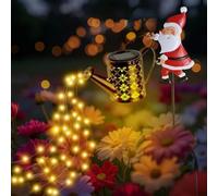 Gafutozm Babbo Natale con Innaffiatoio Luminoso Solare - Decorazione Natalizia per Giardino, Terrazza e Cortile con Luci a Cascata Colorate, Impermeabile per Esterno, Facile da Installare (B-Blanc)