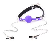 Gag Bocca Estrema Bocca Gag, Ballgag Ø 4 Cm, Cintura in Pelle Regolabile, Gag di Palla con Morsetti Capretti per Capezzoli Stimolatore del Capezzolo, Giocattoli del Sesso Bondage SM