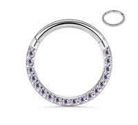 GAGABODY Daith Piercing Gioielli 10 mm Helix Orecchino Septum Lobo Hoop 16g Septum Clicker Viola CZ Gioielli Daith Acciaio chirurgico Argento Anelli per il naso per le donne incernierato Septum anello