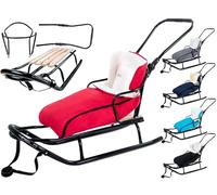 GaGaDumi Oslo Slitta in Metallo con Schienale con Cinture di Sicurezza, Barra di Spinta e coprigambe, Slitta per Bambini, Ideale per Bambini e Adulti, carico Fino a 120 kg, Rossa