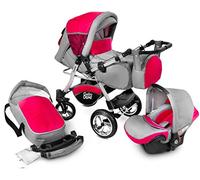 GagaDumi Urbano Passeggino TRIO Baby Carrozzina 3in1 Seggioliono OVETTO AUTO,Fatto nell'Unione Europea (U11-Red zone)