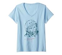 Gagarin Yuri Astronauta Vintage Sputnik Spazio URSS Maglietta con Collo a V