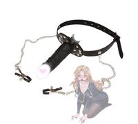 Gågbàll regolabile in silicone per l'allenamento orale + un paio di delicate clip in metallo per esercitarsi in perfetti giochi di ruolo (nero)