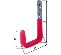 GAH-ALBERTS 802158 , Gancio a muro, modello angolato, con rivestimento in gomma rossa, Ø12 mm, 120 x 83 mm, 5 pezzi