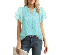 Gaharu Camicetta da donna elegante a maniche corte estiva tunica scollo a V maniche a volant chiffon floreale camicia business casual top, XL