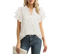 Gaharu Camicetta da donna elegante a maniche corte estiva tunica scollo a V maniche a volant chiffon floreale camicia business casual top, M