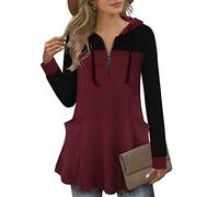 Gaharu Maglione da donna, a tunica, a maniche lunghe, con scollo a V, elegante, linea ad A, con tasche, Vino multiplo, L