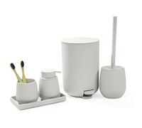 GAHEFY Set di accessori da bagno beige, set di accessori per il bagno, set decorativo, set da 5 pezzi, dispenser per sapone, porta spazzolino, spazzola per il bagno, lavandino (beige)