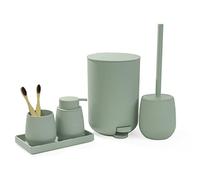 GAHEFY Set di accessori da bagno verde, set di accessori per il bagno, set di 5 pezzi, dispenser per sapone, porta spazzolino da denti, spazzola per WC e pattumiera per bagno (verde)