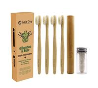 Gaia Guy Set Dentale Ecologico: 4 Spazzolini in Bambù con Setole di Cinghiale, Custodia da Viaggio e Filo Interdentale in Seta. 100% Compostabili e Biodegradabili.