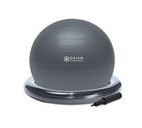 Gaiam Essentials Balance Ball & Base Kit, sedia da yoga da 65 cm, palla da ginnastica con base ad anello gonfiabile, per scrivania di casa o ufficio, include pompa ad aria, grigio