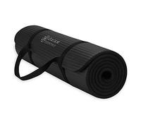 Gaiam Essentials - Tappetino da yoga spesso per fitness e esercizi, con cinghia di supporto Easy-Cinch, nero, 72 cm di lunghezza x 64 cm di larghezza x 6,5 cm di spessore