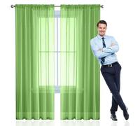 GAIFNAG Tende per Interni Tende Moderne 230 x 170 cm Lino Naturale, Sole Antimosche Lavabile Regolabile Tendine Finestra a Vetro, Tende Soggiorno per Finestra Soggiorno Camera, Verde Tenero