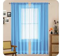 GAIFNAG Tende Trasparenti in Voile 50 x 220 cm Morbide Tinta Unita Tenda Isolante, Vari Colori Altezza Tende Termiche con Anelli per Finestra Soggiorno Camera, Blu Cielo