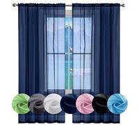 GAIFNAG Tende Voile Semi Trasparenti 50 x 200 cm Termiche Isolanti, Voile Trasparenti con Occhiell Tende Lino Tende Finestre con Occhielli per Finestra Soggiorno Camera, Blu Scuro