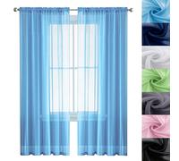 GAIFNAG Tende Voile Semi Trasparenti 60 x 200 cm Lino Naturale, Sole Antimosche Lavabile Regolabile Tendine Finestra a Vetro, Tende Soggiorno per Porta Finestra, Decorazione, Blu Cielo
