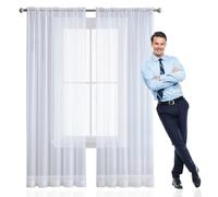 GAIFNAG Tende Voile Semi Trasparenti 60 x 200 cm Termiche Isolanti, Voile Trasparenti con Occhiell Tende Camera da Letto Moderne Tende per Matrimoni, Ristorante, Bianco