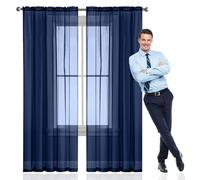 GAIFNAG Tende Voile Semitrasparenti 70 x 220 cm Termiche Isolanti, Voile Trasparenti con Occhiell Tende Magnetico Tenda Oscurante da Interno per Matrimoni, Ristorante, Blu Scuro