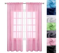 GAIFNAG Tende Voile Trasparenti Occhielli 70 x 170 cm Lino Naturale, Sole Antimosche Lavabile Regolabile Tende Corte Tende Oscuranti per Finestra Soggiorno Camera, Rosa