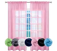 GAIFNAG Tende Voile Trasparenti Occhielli 90 x 270 cm Lino Naturale, Sole Antimosche Lavabile Regolabile Tenda Moderna per Soggiorno per Porta Finestra, Decorazione, Rosa