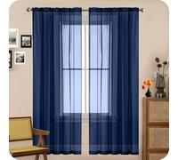 GAIFNAG Voile Tende Lino Tenda a Pannello Tende 50 x 190 cm Lino Naturale, Sole Antimosche Lavabile Regolabile Tendine Finestra a Vetro, Tende Soggiorno per Porta Finestra, Decorazione, Blu Scuro