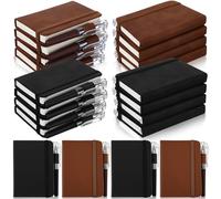 Gaillty 16 Pack Pocket Notebooks with Matching Pens, 3" x 4.4" Faux Leather Hardcover Journals Bulk, 192 Pages, Elastic Strap, Vintage Coffee & Black for Office, Meetings & Travel, A7