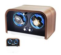 GAIN EXPRESS Caricaorologi Automatico per Due Orologi Automatici - 4 Modalità di Rotazione | Tecnologia Smart Stop, Display LED Blu, Memory Foam e Custodia in Legno per Orologi Automatici di Lusso