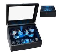 GAIN EXPRESS Caricaorologi per Orologi Automatici, 6 Orologi con Retroilluminazione a LED, Motore Silenzioso, Modalità di Rotazione Multiple, Scomparti Portaoggetti e Tecnologia Smart Open-Lid Stop