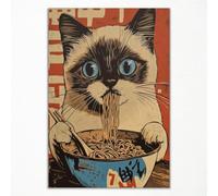 GAINOW Poster vintage con gatto giapponese, motivo: gatto Kawaii, mangia pasta, divertente animale, stampa artistica, decorazione da parete, 40 x 60 cm, senza cornice