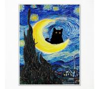 GAINOW Van Gogh Il Gatto della Notte delle Stelle - Tela Artistica da Parete, Poster Divertente, Stampa Floreale Colorata Astratta Estetica per Camera da Letto 30 x 40 cm