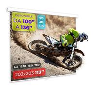 GAINUP Schermo Proiettore Manuale | 203x203cm (113 Pollici) 200cm | Formato 4:3 16:9 16:10 - Telo Bianco con Retro Nero - Telo Proiezione a Molla 2 Metri - Videoproiezione 2mt 3D Full HD 4K UltraHD 8K