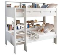 Gaio - letto a castello con piccola libreria vicina ai letti, materassi e reti a doghe NON compresi, in legno laminato bianco opaco. Dimensioni ca. LxAxP 210x189x129 cm