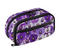 GAIREG Astuccio per matite viola con viola del pensiero | Astuccio grande con design rinforzato a doppia cerniera, pannelli trasparenti, divisorio in PE, lungo 21,1 cm
