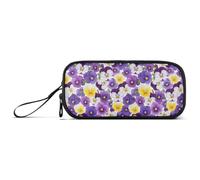 GAIREG Astuccio per pennarelli a 3 scomparti, viola con fiori viola del | Astuccio a fondo piatto con passanti elastici per penne, stampa su tutta la superficie, per il rientro a scuola