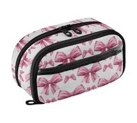 GAIREG Astuccio portamatite bianco con fiocchi rosa, due sezioni | Organizer per matite per routine in on design in PVC a doppia finestra, due scomparti e scomparti elastici per penne