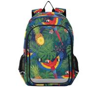 GAIREG Borsa per libri per tutti i giorni con pappagalli tropicali e ananas | Libreria con patta, capacità 17 l, cinghie ergonomiche, finiture riflettenti e due tasche laterali
