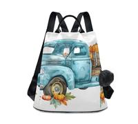 GAIREG Carnaval Celebration Zaino da donna retrò Zaino antifurto Borsa a mano Borsa da viaggio, Camion blu acquerello con zucche