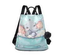 GAIREG Carnaval Celebration Zaino da donna retrò Zaino antifurto Borsa a mano Borsa da viaggio, Cartone animato elefante prendendo il bagno
