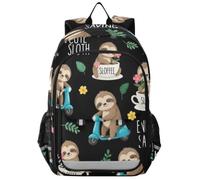 GAIREG Cartone animato bradipo nero imbottito libro borsa | Libreria per ragazze da 17 l, con design con cerniera, pannello posteriore imbottito e cinturino pettorale regolabile