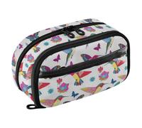 GAIREG Colorato Colibrì Bianco Grande Astuccio | Astuccio per cancelleria per studio universitario, con finestra in PVC trasparente, due scomparti e scomparti elastici per