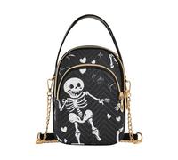 GAIREG Colorful Skeleton Black Cell Phone Bag per il viaggio | Borse a tracolla da donna con stile vivace, poliestere trapuntato e tre scomparti con cerniera