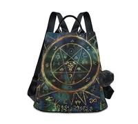 GAIREG Coppia di scheletri blu floreale zaino borsa per le donne antifurto posteriore cerniera moda borsa da viaggio casual, Magico pentagramma d'oro verde