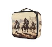 GAIREG Custodia per trucchi da donna, con motivo mandala, portatile, da viaggio, con divisori, Cavalieri Cavalli Vintage