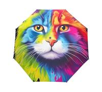 GAIREG Gatto con i capelli colorati arcobaleno ombrello pieghevole aperto automatico compatto leggero ombrello da viaggio per pioggia