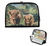 GAIREG Highland Cows, astuccio portamatite per studenti e adulti, con base magnetica pieghevole e scomparti con cerniera