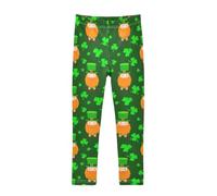 GAIREG Leggings da ragazza a lunghezza intera con trifoglio carino verde | Pantaloni elasticizzati per bambine: 83% poliestere, 17% spandex, elasticità illimitata, per la pratica di ginnastica