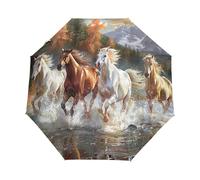 GAIREG Ombrelli per la pioggia con cavalli che corrono e dipingono, ombrelli con apertura automatica e chiusura per pioggia, compatti, ideali per auto, borse, uomini e donne, taglia unica