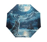 GAIREG Ombrello antivento da viaggio con lupo invernale che ulula alla luna, piccolo ombrello automatico da pioggia per zaino, borsa, auto