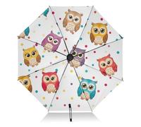 GAIREG Ombrello compatto con simpatici gufi colorati, leggero e resistente, ombrello automatico per donne, ombrelli da viaggio per pioggia e sole